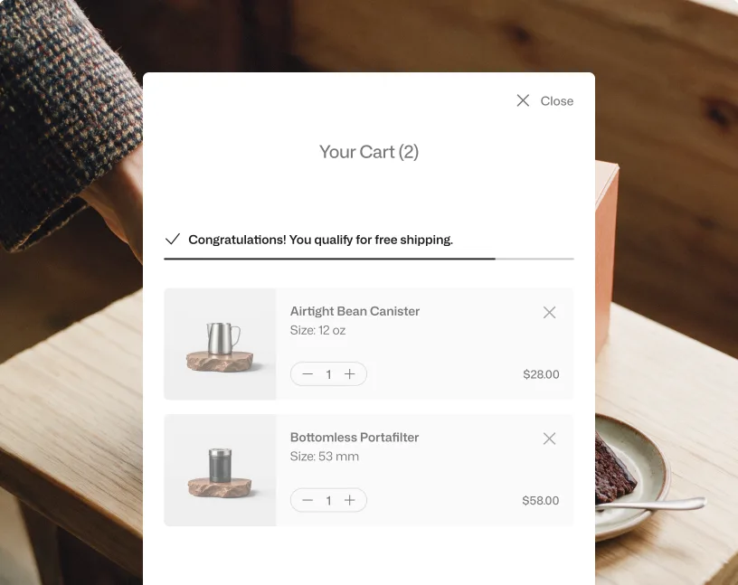 Free shipping progress bar in the cart
