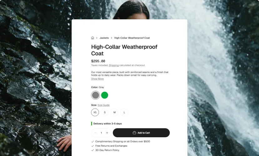 Product options: color and size